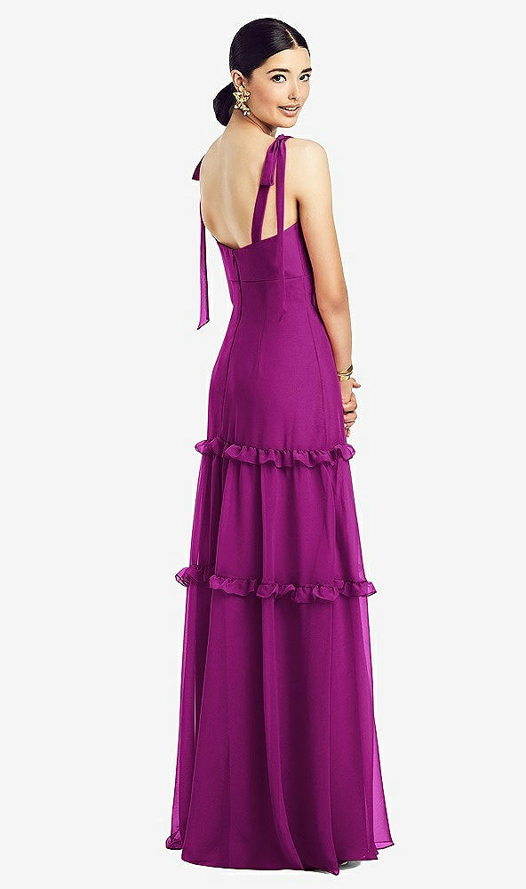 【STYLE: 1529】Bowed Tie-Shoulder Chiffon Dress with Tiered Ruffle Skirt【COLOR: Persian Plum】