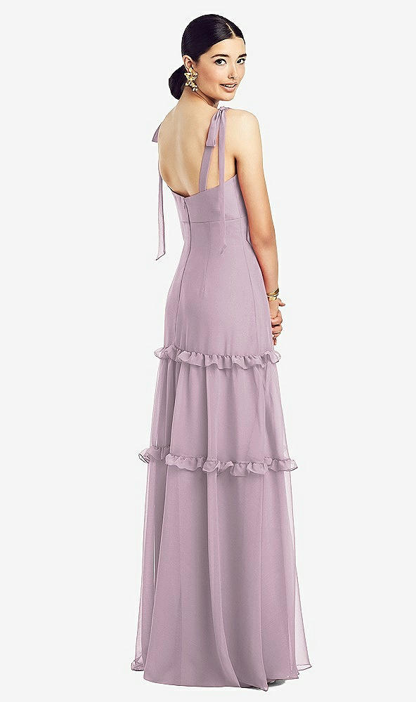 【STYLE: 1529】Bowed Tie-Shoulder Chiffon Dress with Tiered Ruffle Skirt【COLOR: Suede Rose】