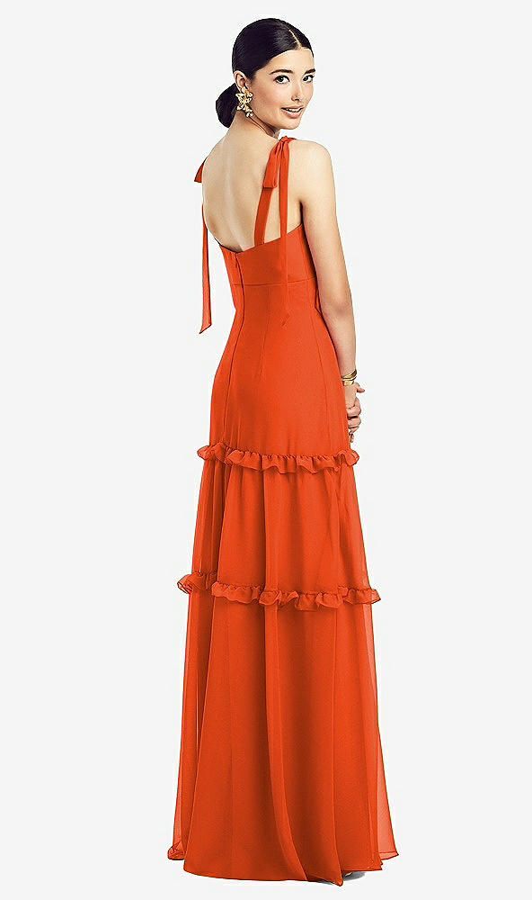 【NEW】【STYLE: 1529】弓 タイショルダー シフォン ドレス 階層 フリル スカート【COLOR: Tangerine Tango】【SIZE: 00-30W】