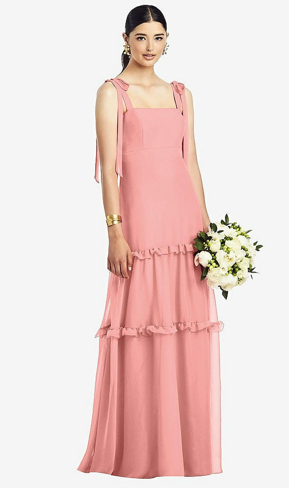 【STYLE: 1529】Bowed Tie-Shoulder Chiffon Dress with Tiered Ruffle Skirt【COLOR: Apricot】