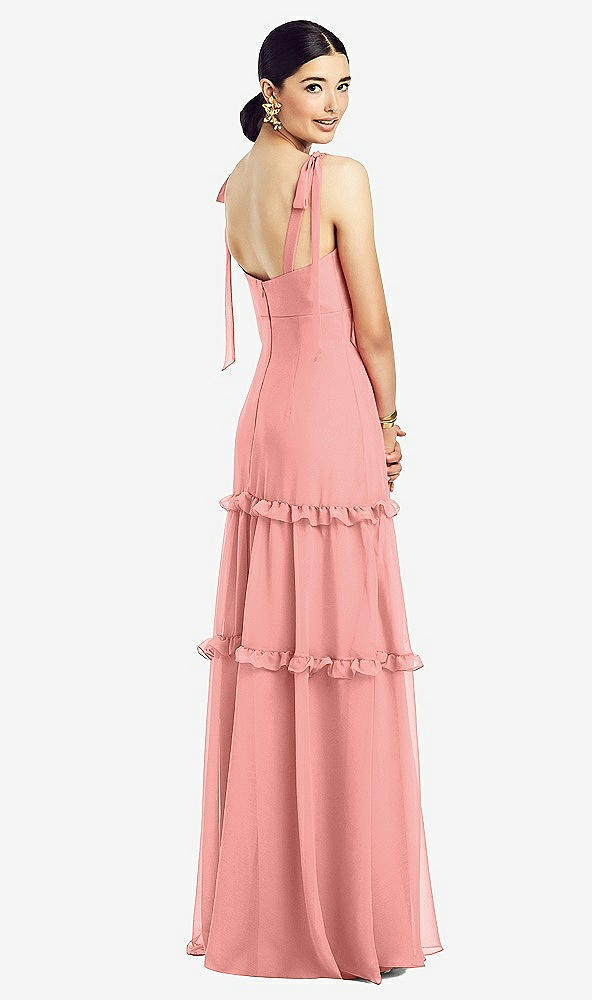 【STYLE: 1529】Bowed Tie-Shoulder Chiffon Dress with Tiered Ruffle Skirt【COLOR: Apricot】