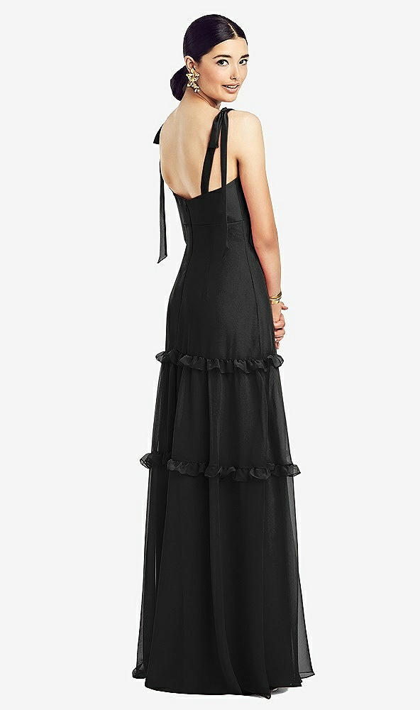 【STYLE: 1529】Bowed Tie-Shoulder Chiffon Dress with Tiered Ruffle Skirt【COLOR: Black】