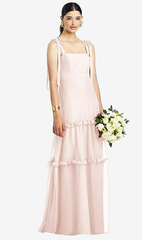 【STYLE: 1529】Bowed Tie-Shoulder Chiffon Dress with Tiered Ruffle Skirt【COLOR: Blush】