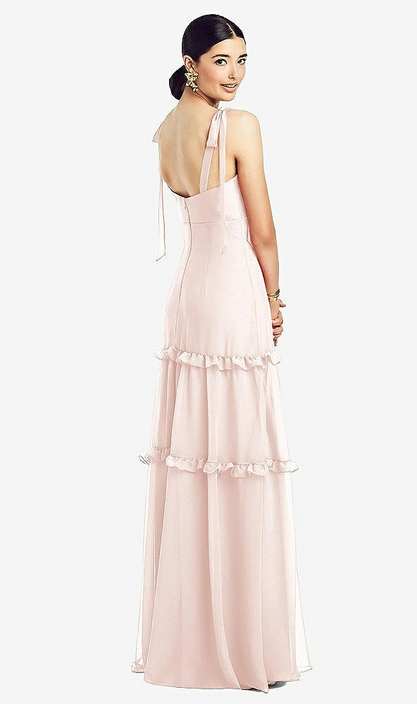 【STYLE: 1529】Bowed Tie-Shoulder Chiffon Dress with Tiered Ruffle Skirt【COLOR: Blush】