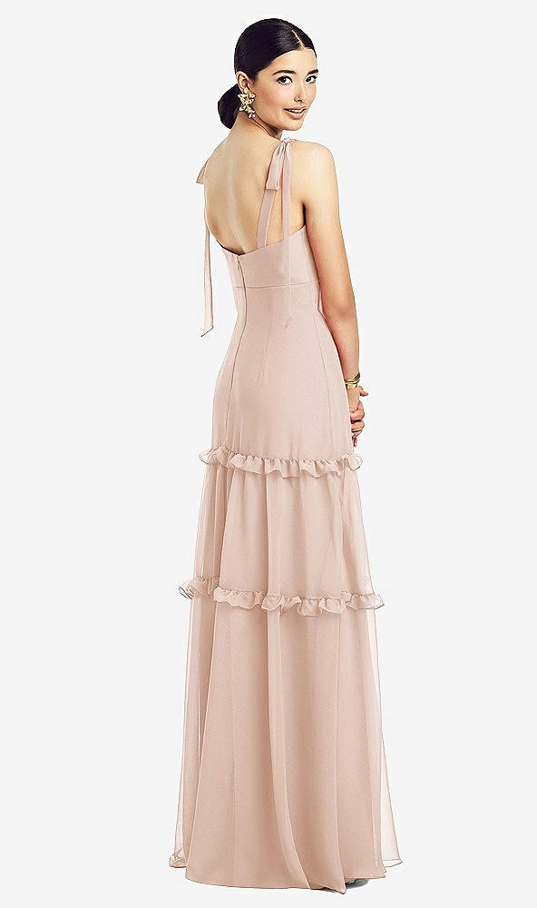 【STYLE: 1529】Bowed Tie-Shoulder Chiffon Dress with Tiered Ruffle Skirt【COLOR: Cameo】
