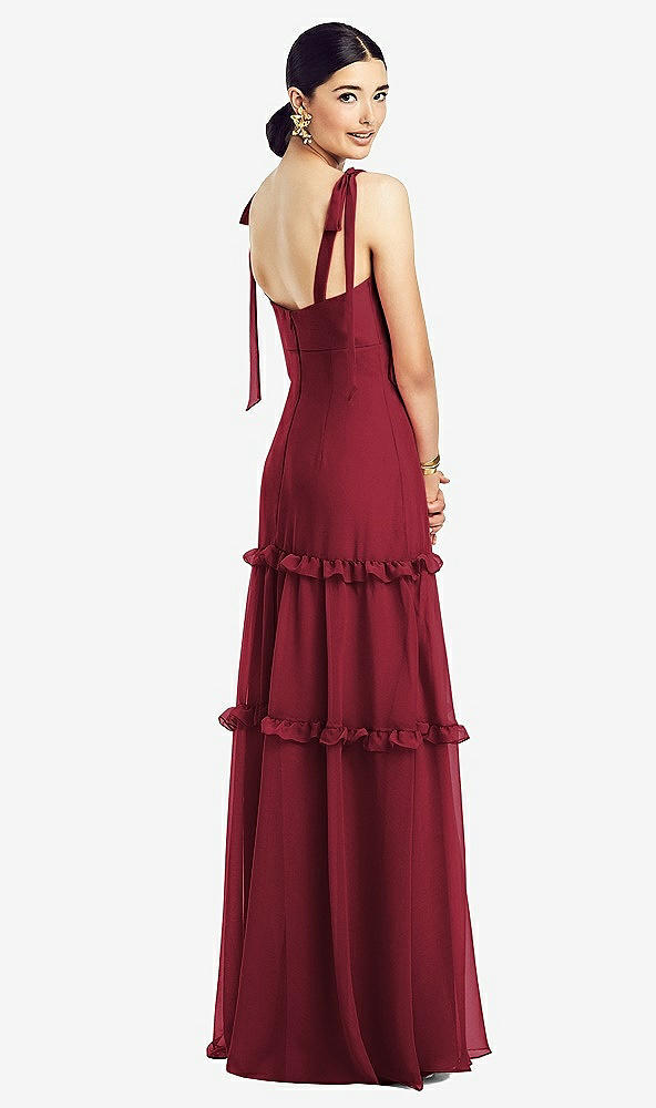 【STYLE: 1529】Bowed Tie-Shoulder Chiffon Dress with Tiered Ruffle Skirt【COLOR: Claret】