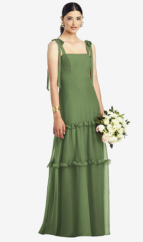 【STYLE: 1529】Bowed Tie-Shoulder Chiffon Dress with Tiered Ruffle Skirt【COLOR: Clover】