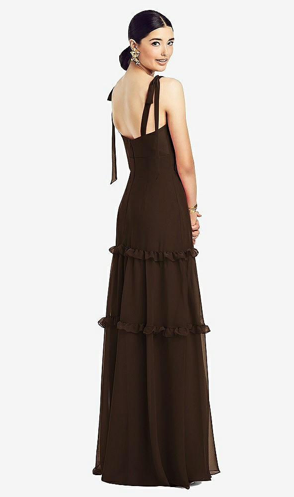 【STYLE: 1529】Bowed Tie-Shoulder Chiffon Dress with Tiered Ruffle Skirt【COLOR: Espresso】