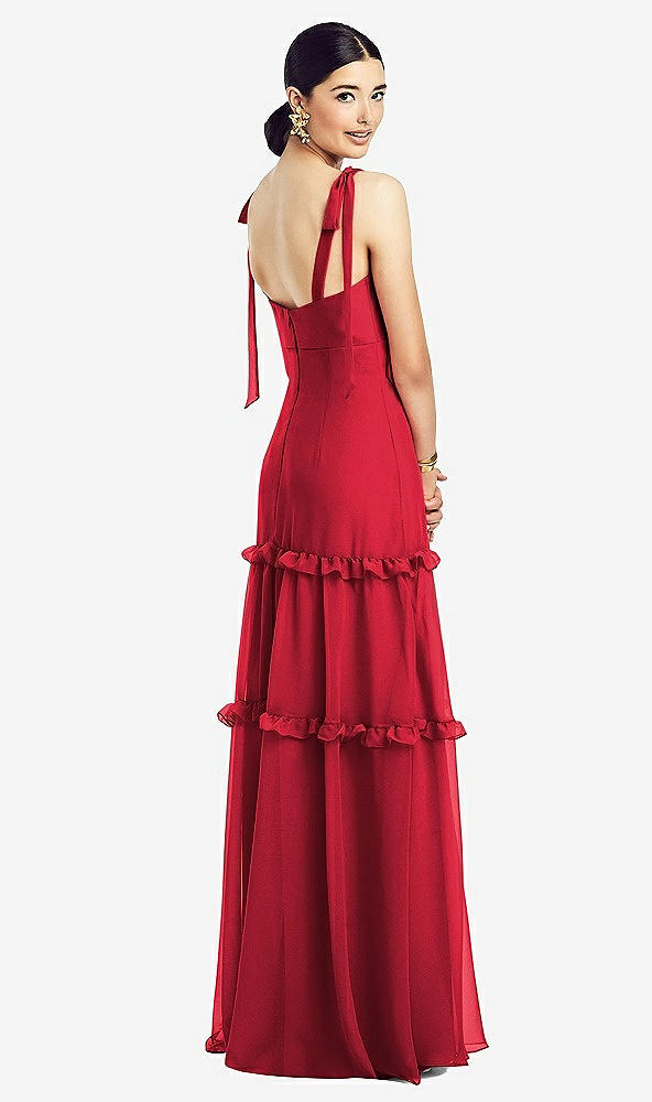 【STYLE: 1529】Bowed Tie-Shoulder Chiffon Dress with Tiered Ruffle Skirt【COLOR: Flame】