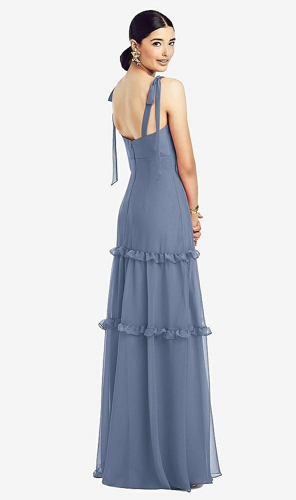 【STYLE: 1529】Bowed Tie-Shoulder Chiffon Dress with Tiered Ruffle Skirt【COLOR: Larkspur Blue】