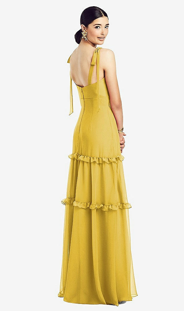 【STYLE: 1529】Bowed Tie-Shoulder Chiffon Dress with Tiered Ruffle Skirt【COLOR: Marigold】