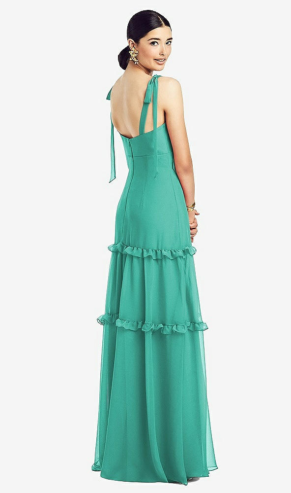 【STYLE: 1529】Bowed Tie-Shoulder Chiffon Dress with Tiered Ruffle Skirt【COLOR: Pantone Turquoise】