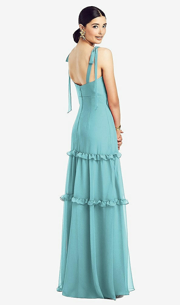 【STYLE: 1529】Bowed Tie-Shoulder Chiffon Dress with Tiered Ruffle Skirt【COLOR: Spa】