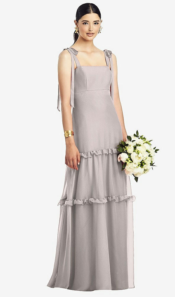 【STYLE: 1529】Bowed Tie-Shoulder Chiffon Dress with Tiered Ruffle Skirt【COLOR: Taupe】