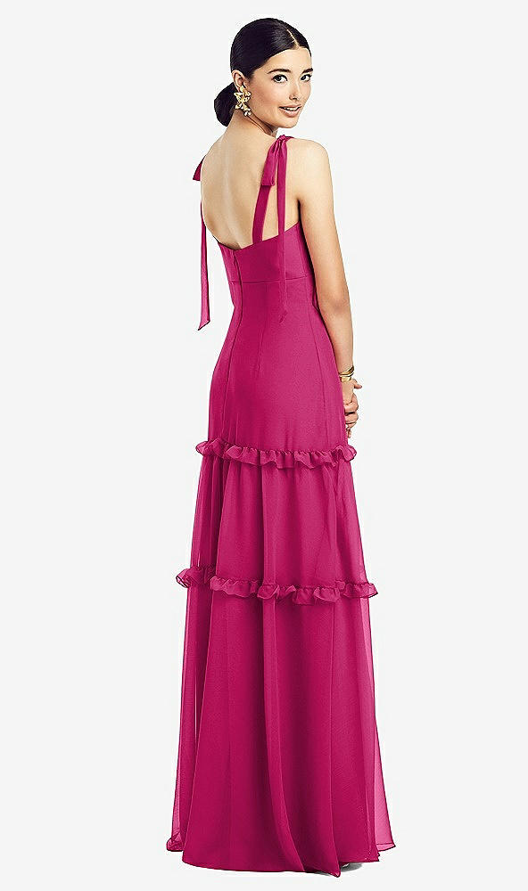 【STYLE: 1529】Bowed Tie-Shoulder Chiffon Dress with Tiered Ruffle Skirt【COLOR: Tutti Frutti】