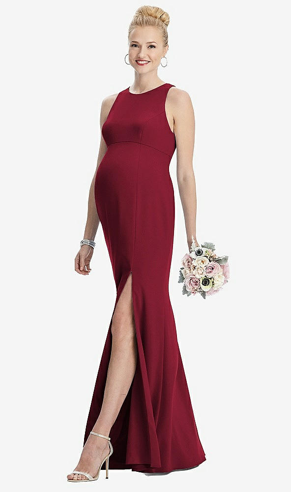 【STYLE: M441】Sleeveless Halter Maternity Dress with Front Slit【COLOR: Burgundy】