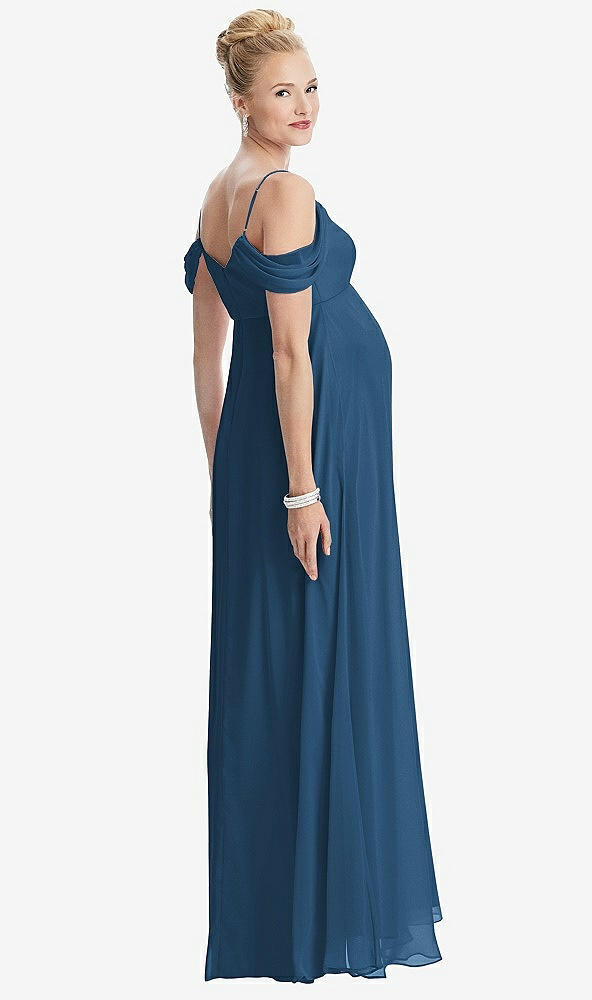 【STYLE: M442】Draped Cold-Shoulder Chiffon Maternity Dress【COLOR: Dusk Blue】