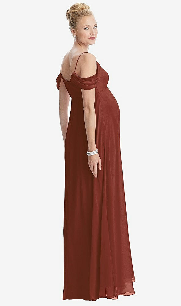 【STYLE: M442】Draped Cold-Shoulder Chiffon Maternity Dress【COLOR: Auburn Moon】