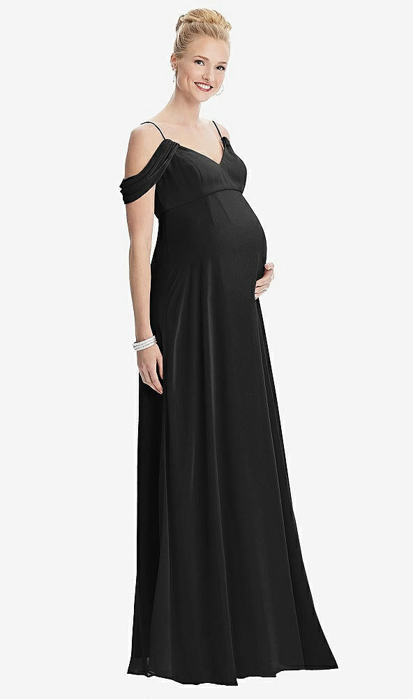 【STYLE: M442】Draped Cold-Shoulder Chiffon Maternity Dress【COLOR: Black】