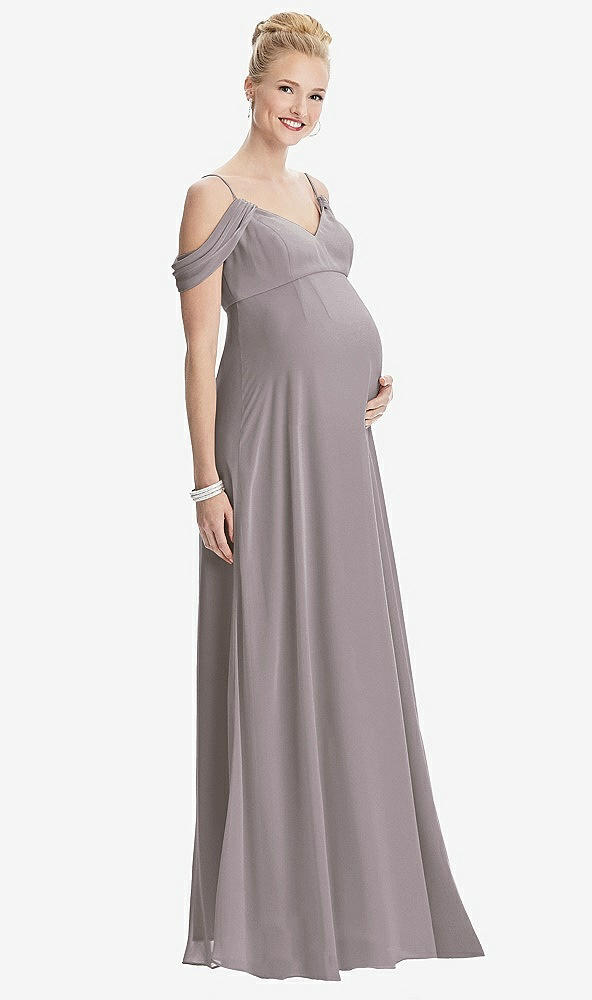 【STYLE: M442】Draped Cold-Shoulder Chiffon Maternity Dress【COLOR: Cashmere Gray】
