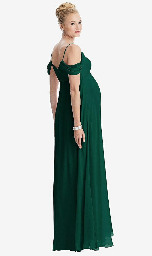 【STYLE: M442】Draped Cold-Shoulder Chiffon Maternity Dress【COLOR: Hunter Green】