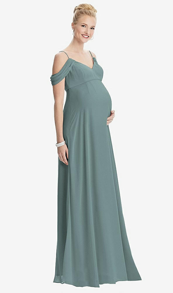 【STYLE: M442】Draped Cold-Shoulder Chiffon Maternity Dress【COLOR: Icelandic】