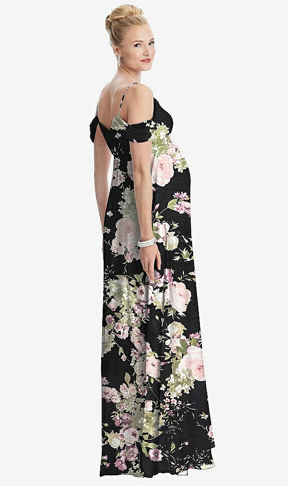 【NEW】【STYLE: M442】ドレープ コールドショルダー シフォン マタニティ ドレス【COLOR: Noir Garden】【SIZE: 00-30W】