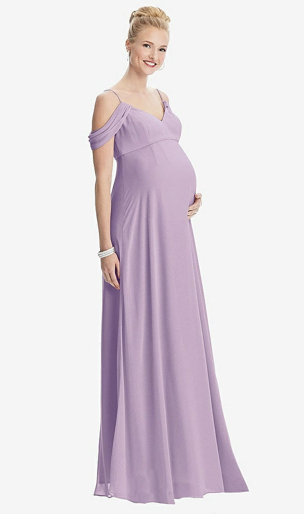 【STYLE: M442】Draped Cold-Shoulder Chiffon Maternity Dress【COLOR: Pale Purple】