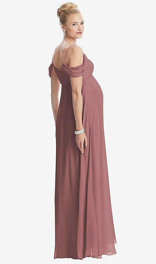 【STYLE: M442】Draped Cold-Shoulder Chiffon Maternity Dress【COLOR: Rosewood】