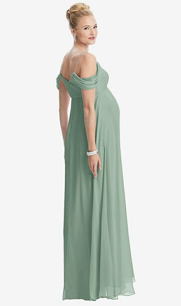 【STYLE: M442】Draped Cold-Shoulder Chiffon Maternity Dress【COLOR: Seagrass】