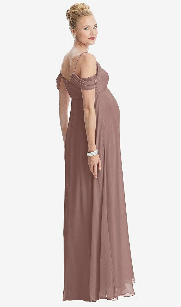 【STYLE: M442】Draped Cold-Shoulder Chiffon Maternity Dress【COLOR: Sienna】