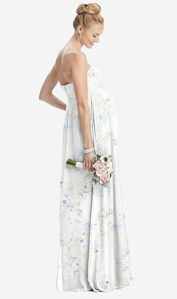 【STYLE: M443】Strapless Chiffon Shirred Skirt Maternity Dress【COLOR: Bleu Garden】