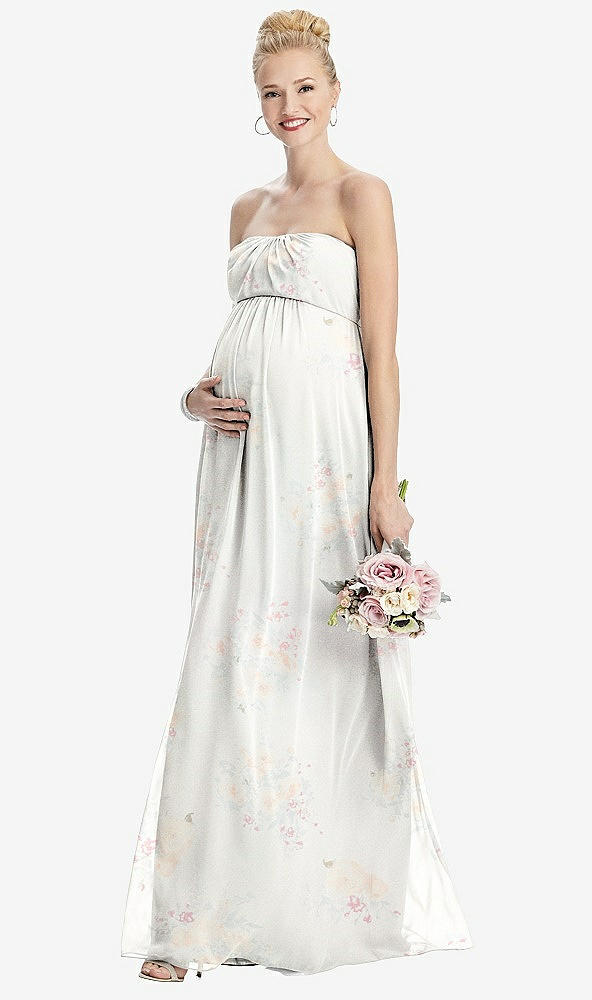 【STYLE: M443】Strapless Chiffon Shirred Skirt Maternity Dress【COLOR: Spring Fling】