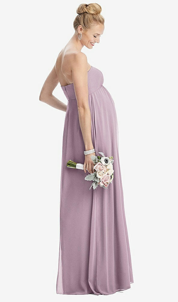 【STYLE: M443】Strapless Chiffon Shirred Skirt Maternity Dress【COLOR: Suede Rose】