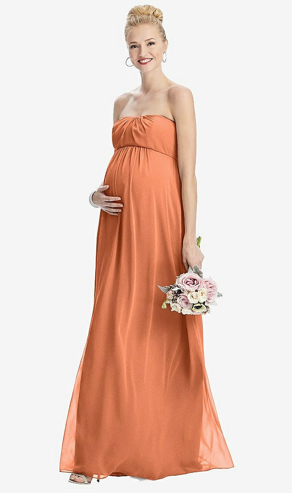 【STYLE: M443】Strapless Chiffon Shirred Skirt Maternity Dress【COLOR: Sweet Melon】