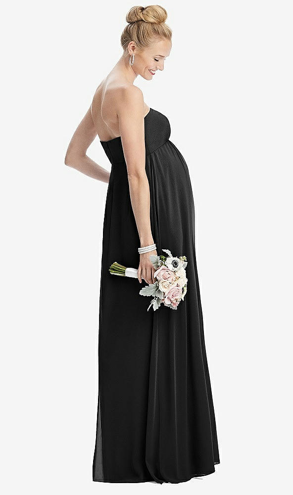【STYLE: M443】Strapless Chiffon Shirred Skirt Maternity Dress【COLOR: Black】