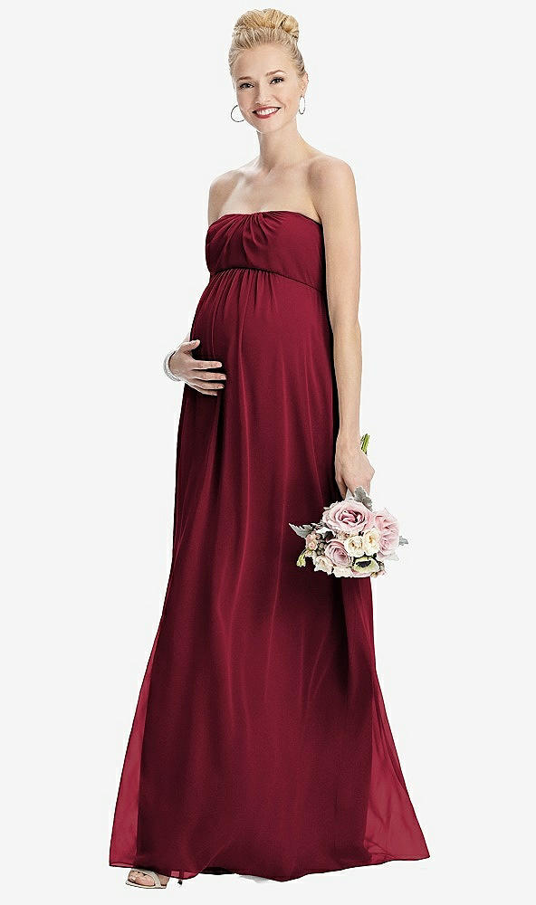 【STYLE: M443】Strapless Chiffon Shirred Skirt Maternity Dress【COLOR: Burgundy】