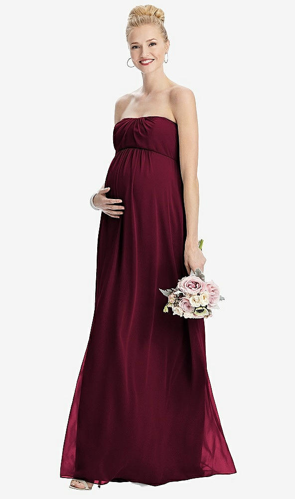 【STYLE: M443】Strapless Chiffon Shirred Skirt Maternity Dress【COLOR: Cabernet】