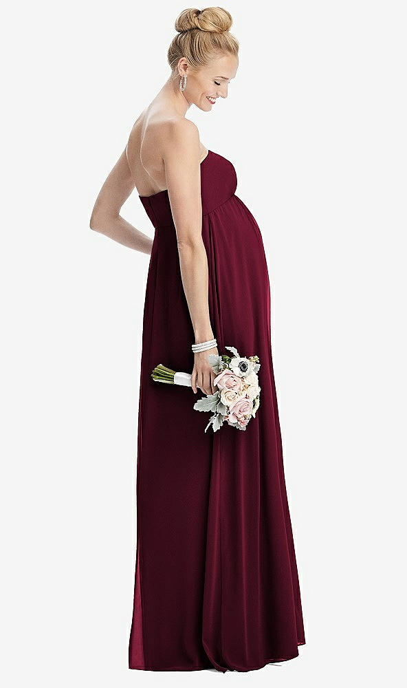 【STYLE: M443】Strapless Chiffon Shirred Skirt Maternity Dress【COLOR: Cabernet】