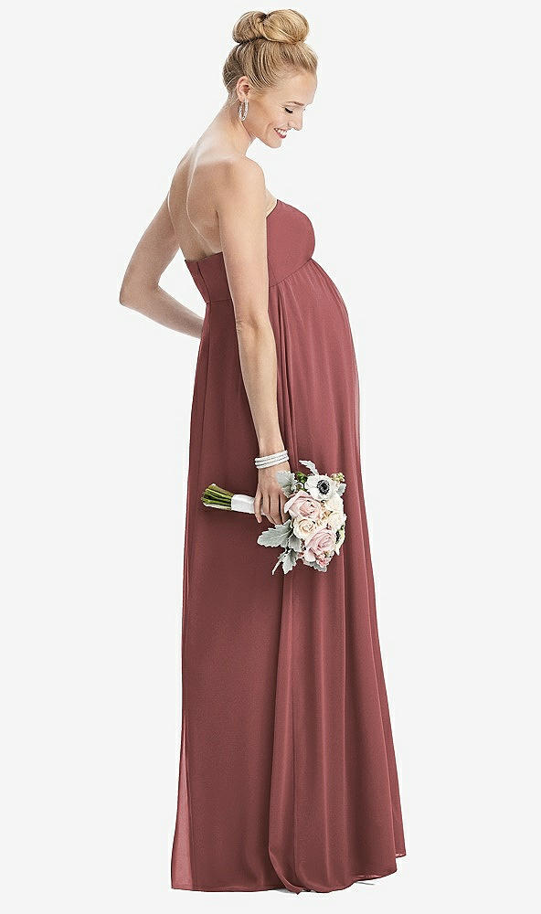 【STYLE: M443】Strapless Chiffon Shirred Skirt Maternity Dress【COLOR: English Rose】