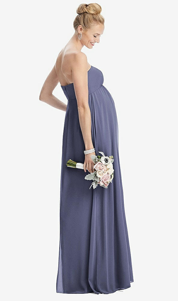 【STYLE: M443】Strapless Chiffon Shirred Skirt Maternity Dress【COLOR: French Blue】
