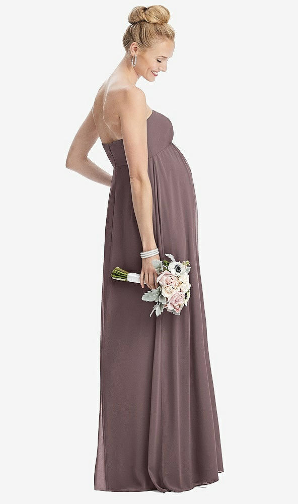 【STYLE: M443】Strapless Chiffon Shirred Skirt Maternity Dress【COLOR: French Truffle】