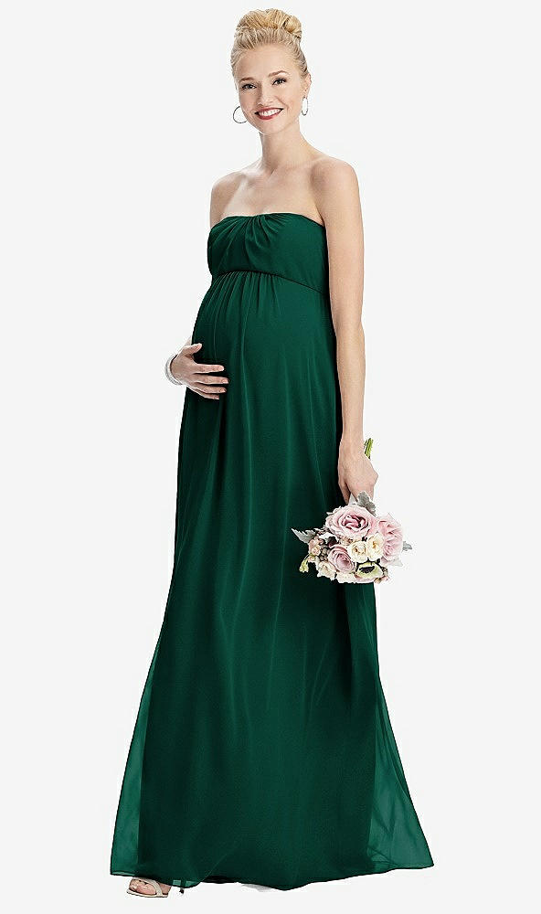 【STYLE: M443】Strapless Chiffon Shirred Skirt Maternity Dress【COLOR: Hunter Green】