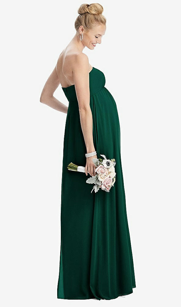 【STYLE: M443】Strapless Chiffon Shirred Skirt Maternity Dress【COLOR: Hunter Green】