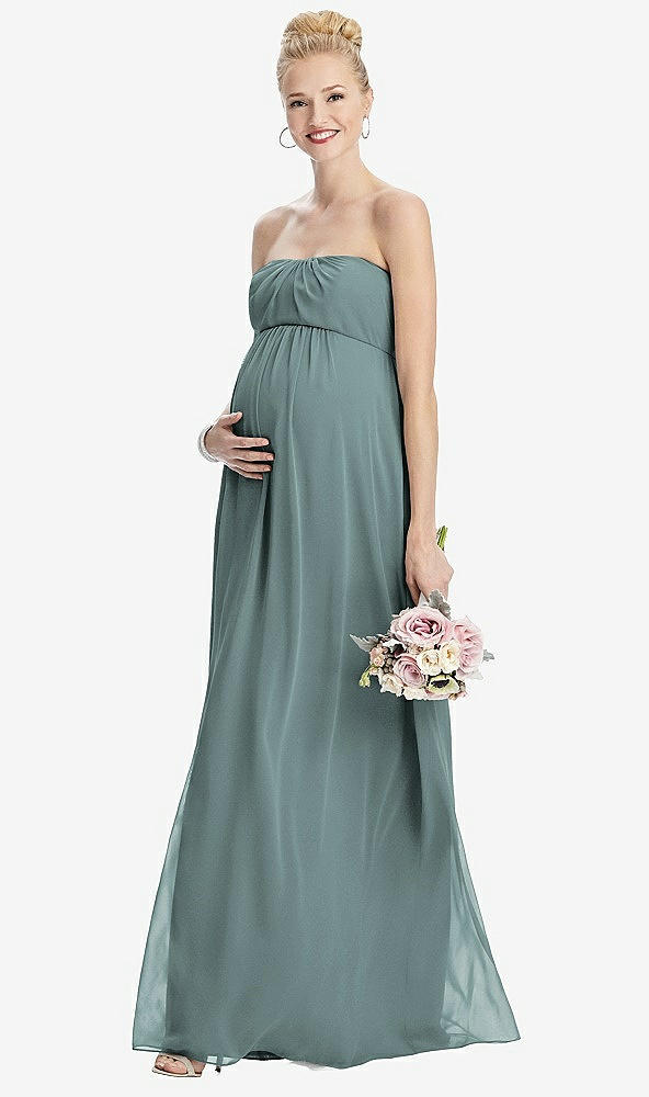 【STYLE: M443】Strapless Chiffon Shirred Skirt Maternity Dress【COLOR: Icelandic】