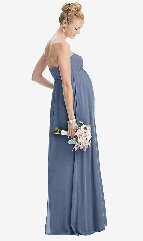【STYLE: M443】Strapless Chiffon Shirred Skirt Maternity Dress【COLOR: Larkspur Blue】