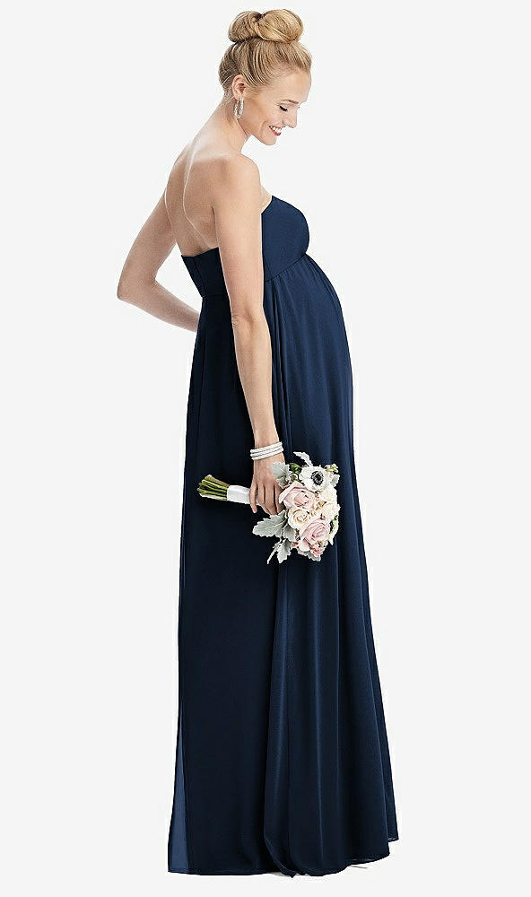 【STYLE: M443】Strapless Chiffon Shirred Skirt Maternity Dress【COLOR: Midnight Navy】
