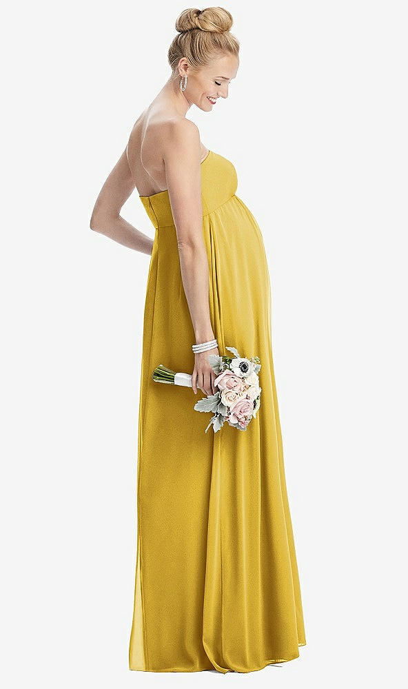 【STYLE: M443】Strapless Chiffon Shirred Skirt Maternity Dress【COLOR: Marigold】