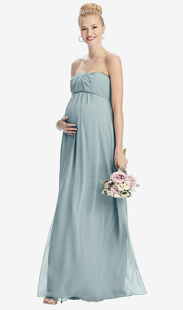 【STYLE: M443】Strapless Chiffon Shirred Skirt Maternity Dress【COLOR: Morning Sky】