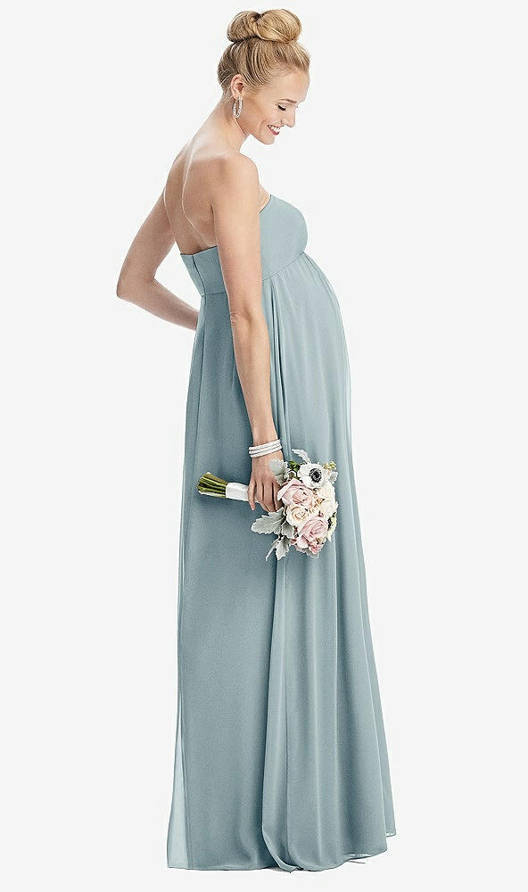 【STYLE: M443】Strapless Chiffon Shirred Skirt Maternity Dress【COLOR: Morning Sky】